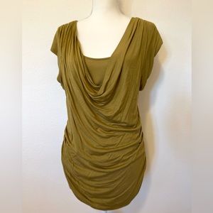 LOFT Drape Front Short Sleeve Blouse Large Avocado Green